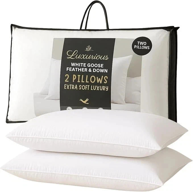 Hungarian White Goose Feather And Down Pillow Pair